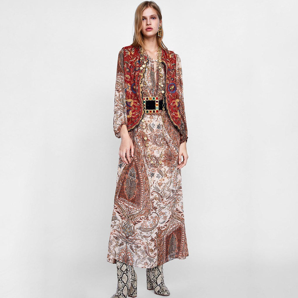 Liv | Boho Vest Broderet Velour Blommende Waistcoat