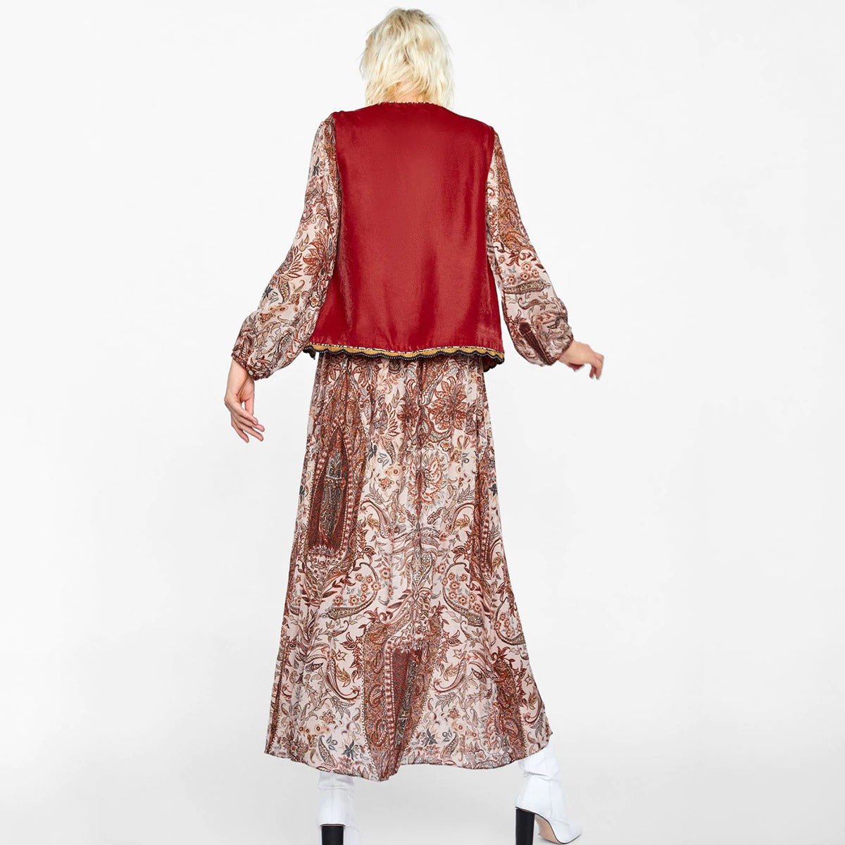Liv | Boho Vest Broderet Velour Blommende Waistcoat