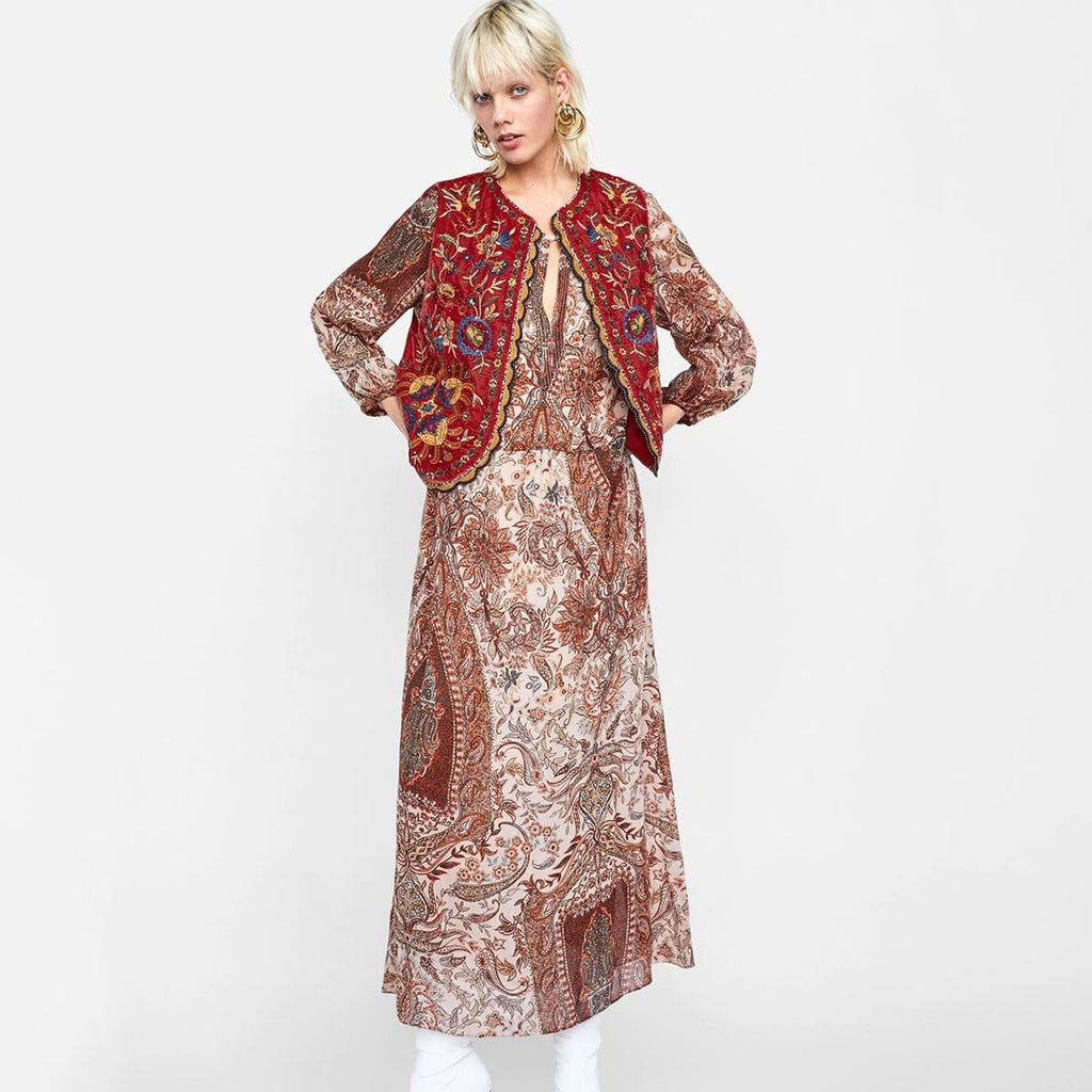 Liv | Boho Vest Broderet Velour Blommende Waistcoat