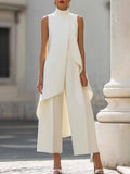 Emma | Dame Asymmetrisk High-Neck Ærmeløs Wide-Leg Bukse Sæt