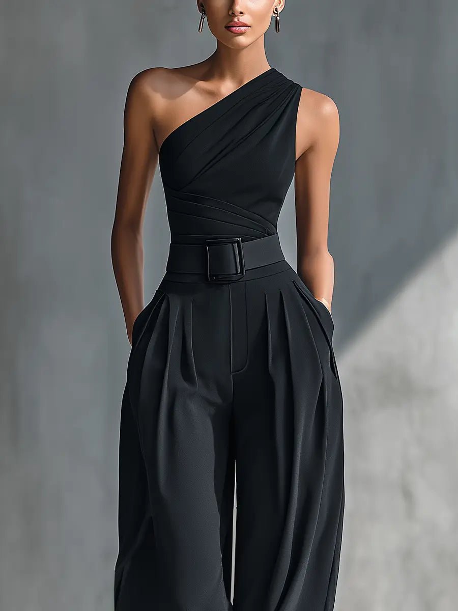 Josefine | Dame Asymmetrisk Strik Top Wide-Leg Bukser Sæt