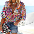 Clara | Dame Boho Paisley Bluse Med V-Udskæring