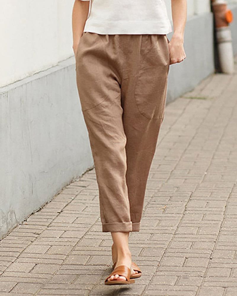 Laura | Dame Hør Bomulds Harem Bukser Afslappet Tapered