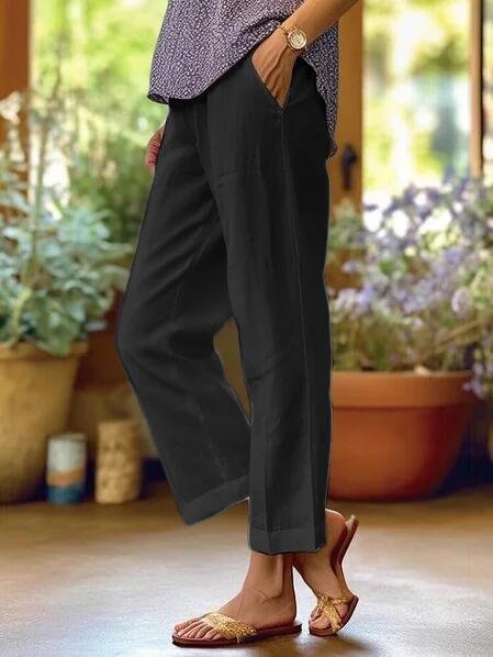 Astrid | Dame Hør Tapered Cropped Bukser med Manchetter