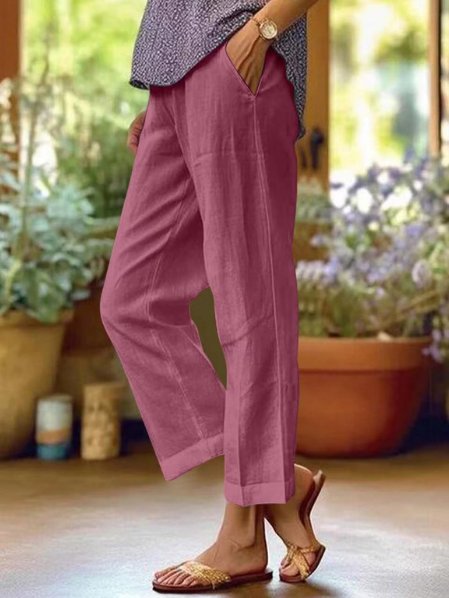 Astrid | Dame Hør Tapered Cropped Bukser med Manchetter