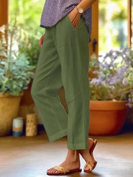 Astrid | Dame Hør Tapered Cropped Bukser med Manchetter