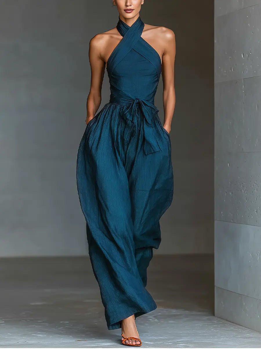 Lea | Dame Kryds-Halter Vidtben Hør Jumpsuit