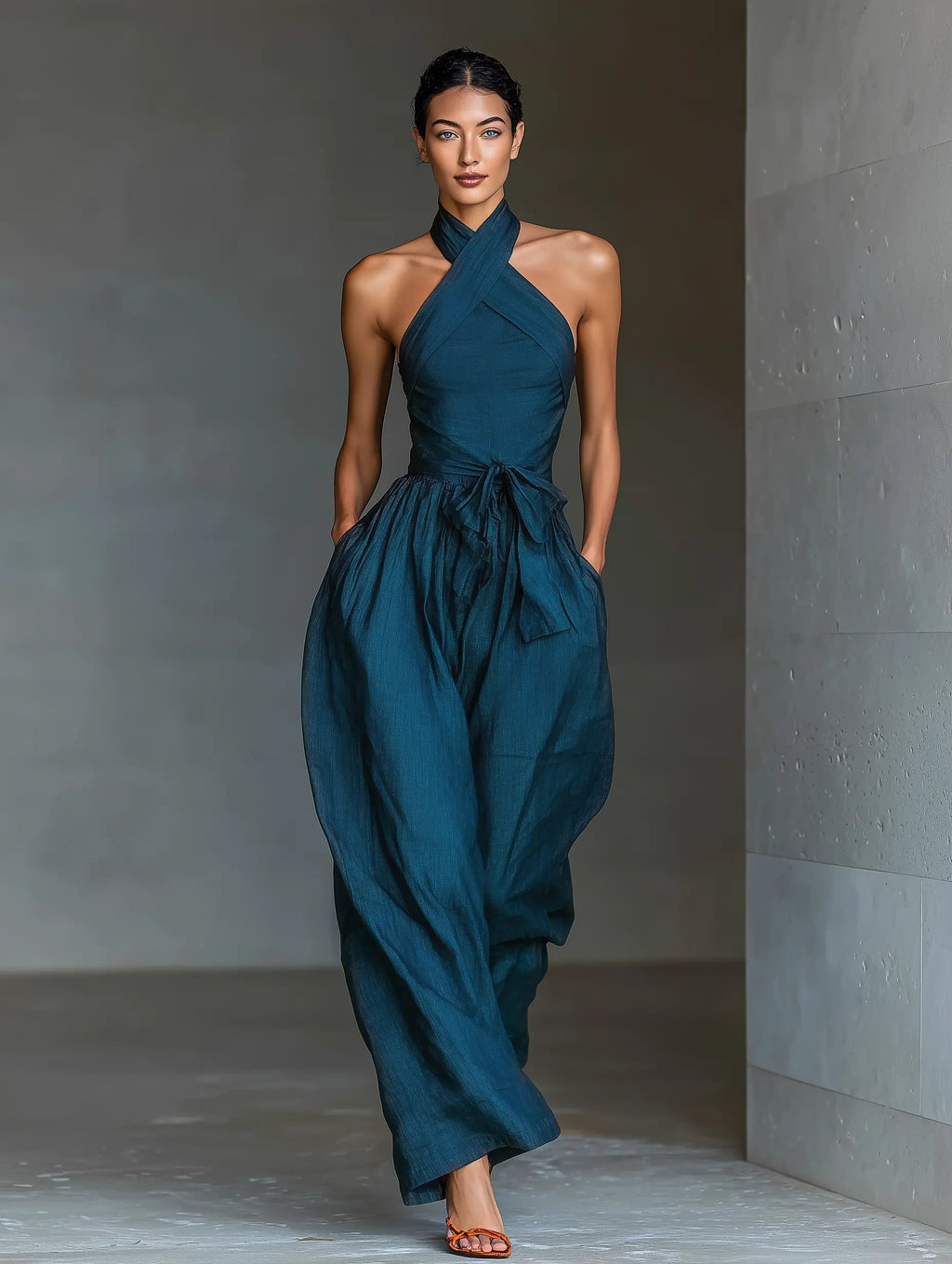 Lea | Dame Kryds-Halter Vidtben Hør Jumpsuit