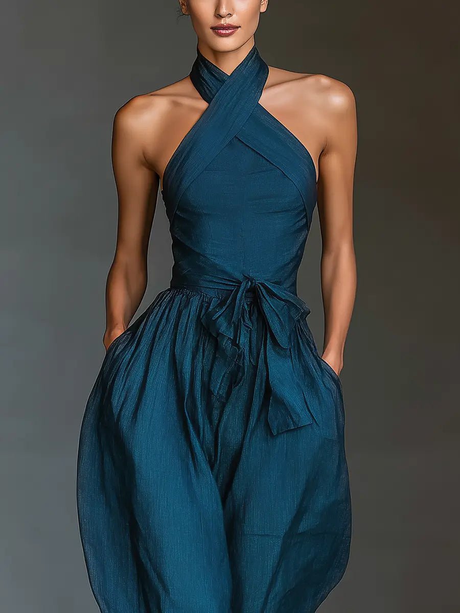 Lea | Dame Kryds-Halter Vidtben Hør Jumpsuit
