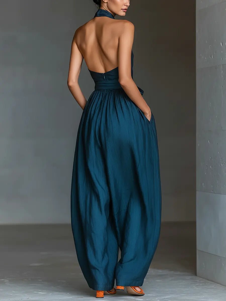 Lea | Dame Kryds-Halter Vidtben Hør Jumpsuit