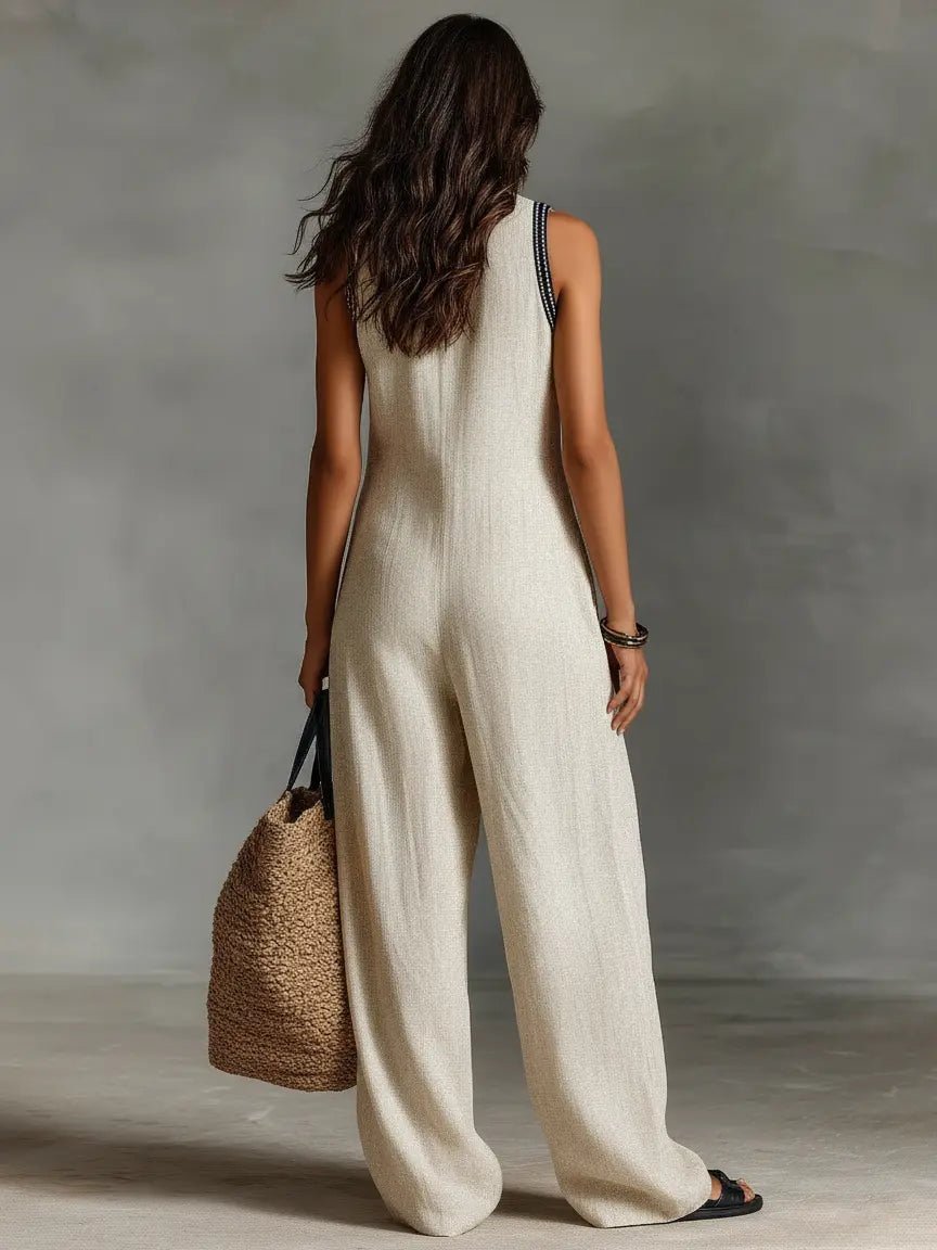 Nora | Dame Linen Ærmeløs Broderet Jumpsuit
