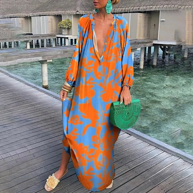 Nora | Dame Løs Kaftan Maxi Kjole Abstrakt Print
