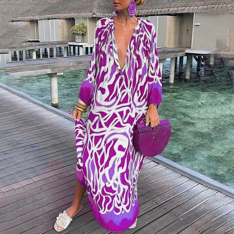 Nora | Dame Løs Kaftan Maxi Kjole Abstrakt Print