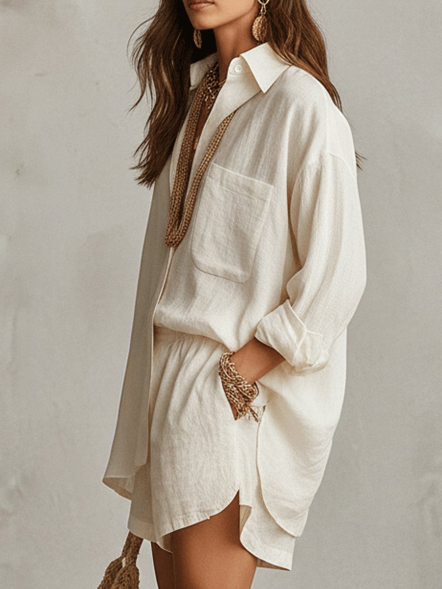 Ella | Dame Oversized Hørskjorte Shorts Sæt