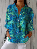 Lea | Dame Peacock-Print Knap-Front Bluse