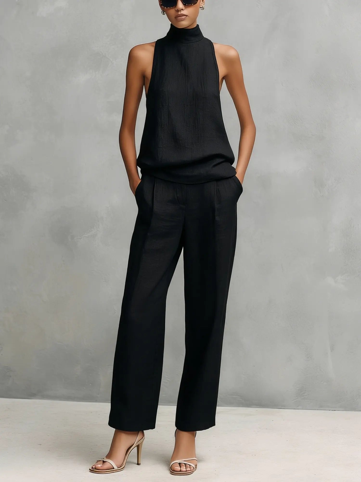Anna | Dame Ærmeløs Hør Topdel og Bukser Sæt
