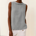 Josefine | Dame Ærmeløs Linen Bluse med Rulleturtleneck