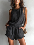 Agnes | Dame Stribet Hør-Blend Ærmeløs Jumpsuit