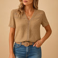 Maja | Dame V-hals Bluse med Blonde Detaljer