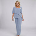 Mathilde | Damers Chiffon Cape-Ærme Two-Piece Set Bukser med Brede Ben
