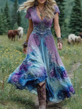 Astrid | Dames V-hals Blomster Maxi Kjole