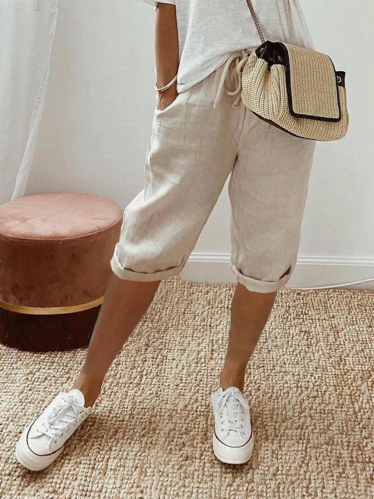 Margit | Casual Capri-bukser med Oprullede Bukseben