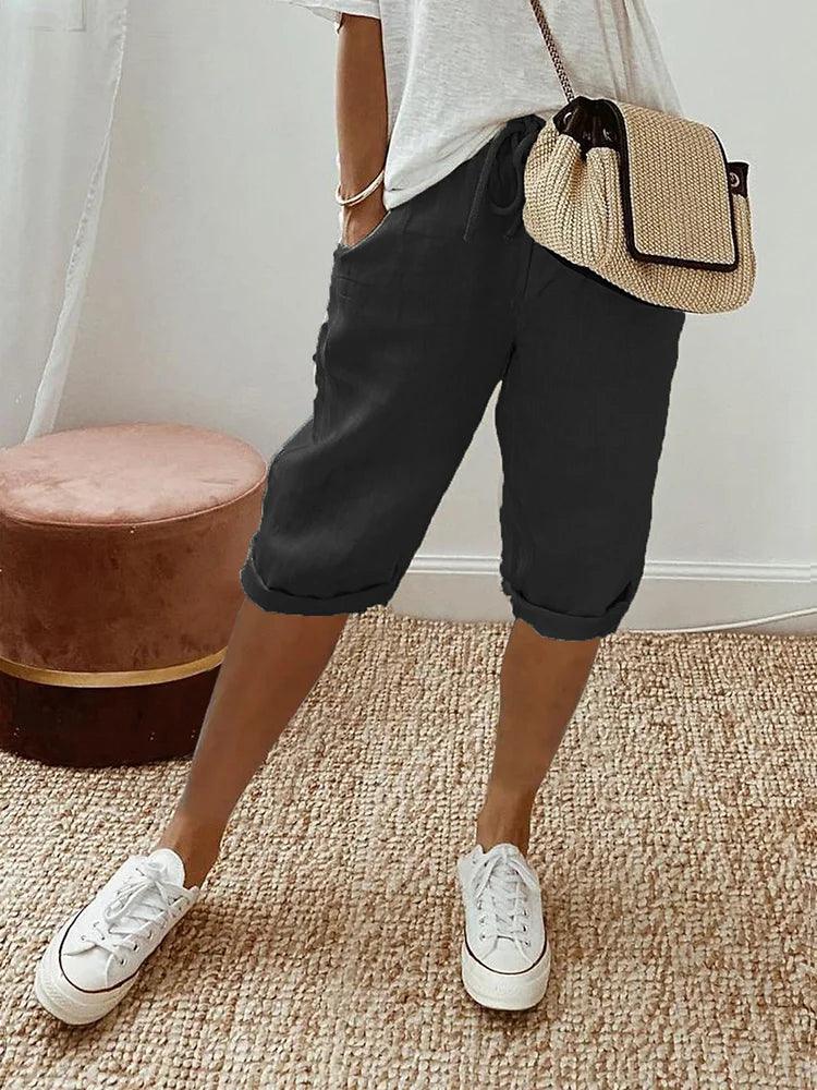 Margit | Casual Capri-bukser med Oprullede Bukseben