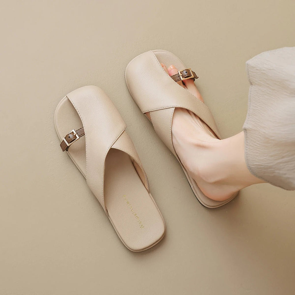 Ella | Fisherman Sandals Læder Kryds-Rem Flade Sandaler Kvinder