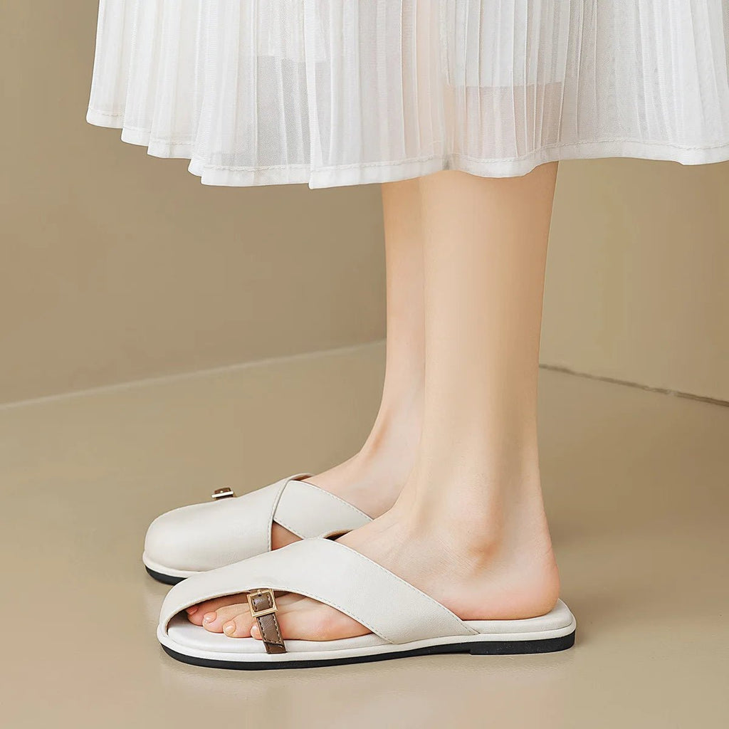 Ella | Fisherman Sandals Læder Kryds-Rem Flade Sandaler Kvinder