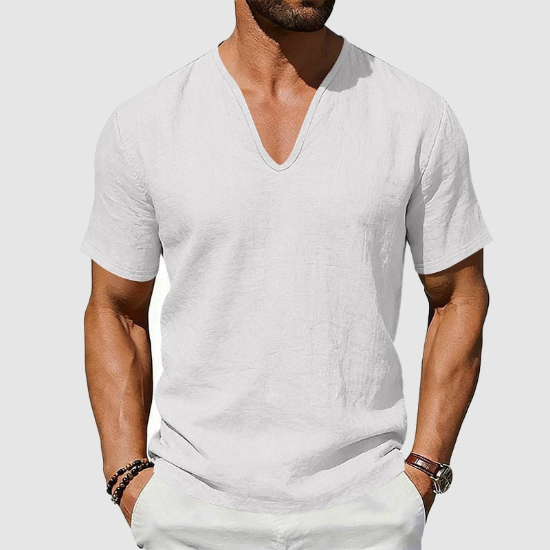 Emil | Herre Linned V-hals T-shirt Korte Ærmer Afslappet