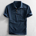 Emil | Herres Boho Kortærmet Linnedskjorte Regular Fit Polokrave