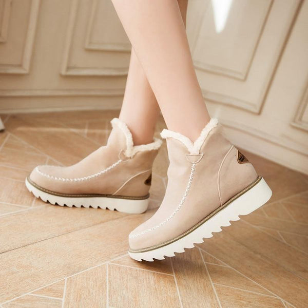 Beryl | Dame Slip On Ankel Platform Støvler Med Syningsdetaljer