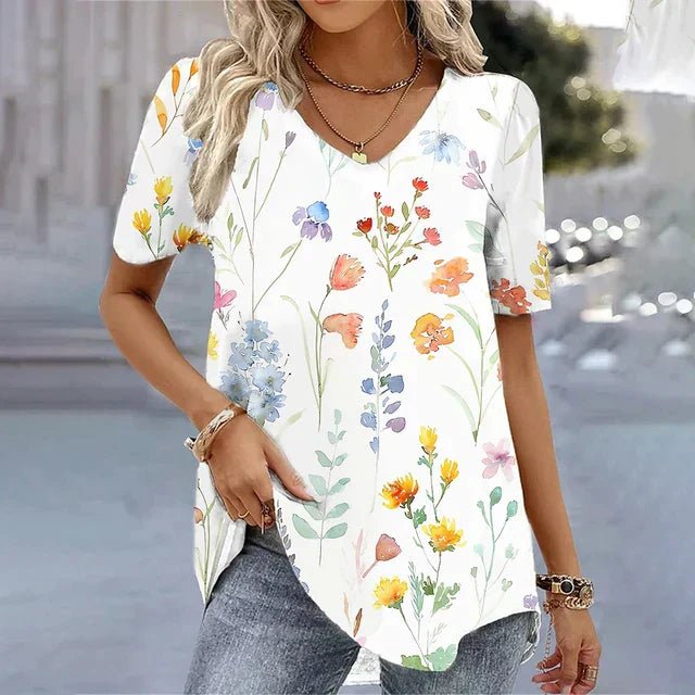 Laura | Kvinders Blomstret V-Hals Kortermet Top
