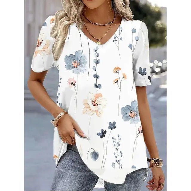 Laura | Kvinders Blomstret V-Hals Kortermet Top