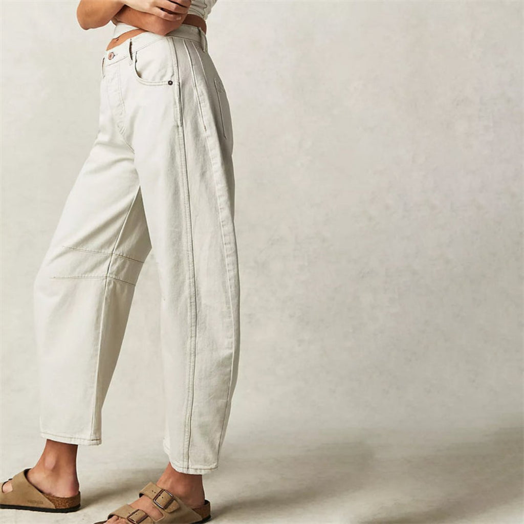 Olivia | Kvinders Cropped Barrel Leg Denim Jeans Mid-Rise