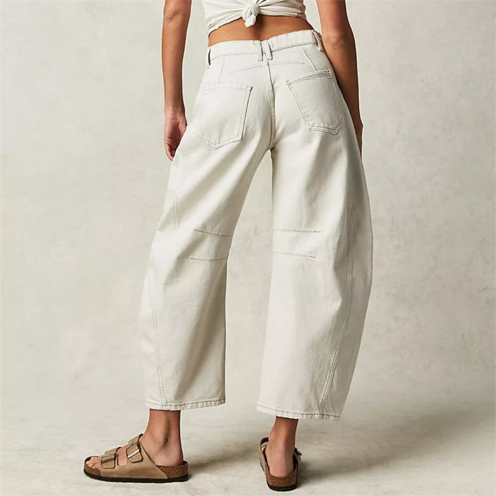 Olivia | Kvinders Cropped Barrel Leg Denim Jeans Mid-Rise