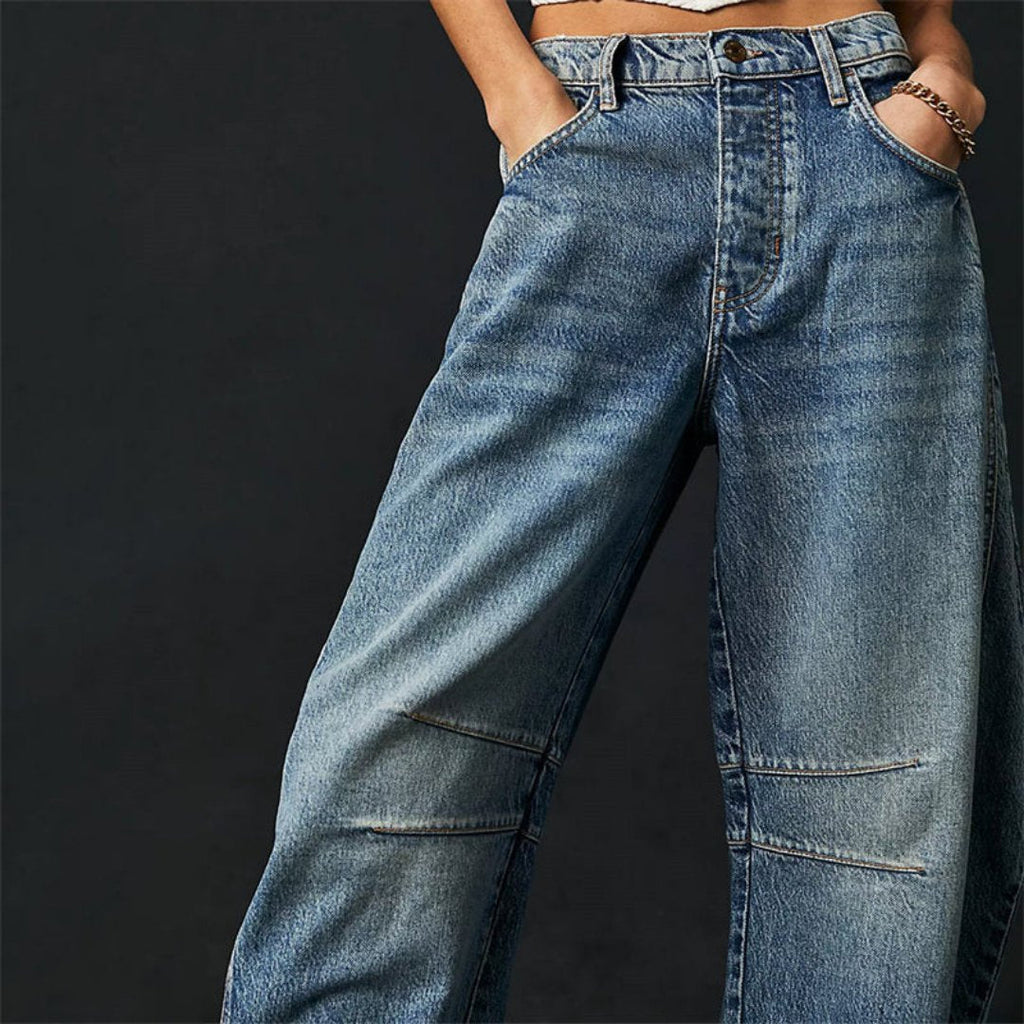 Olivia | Kvinders Cropped Barrel Leg Denim Jeans Mid-Rise