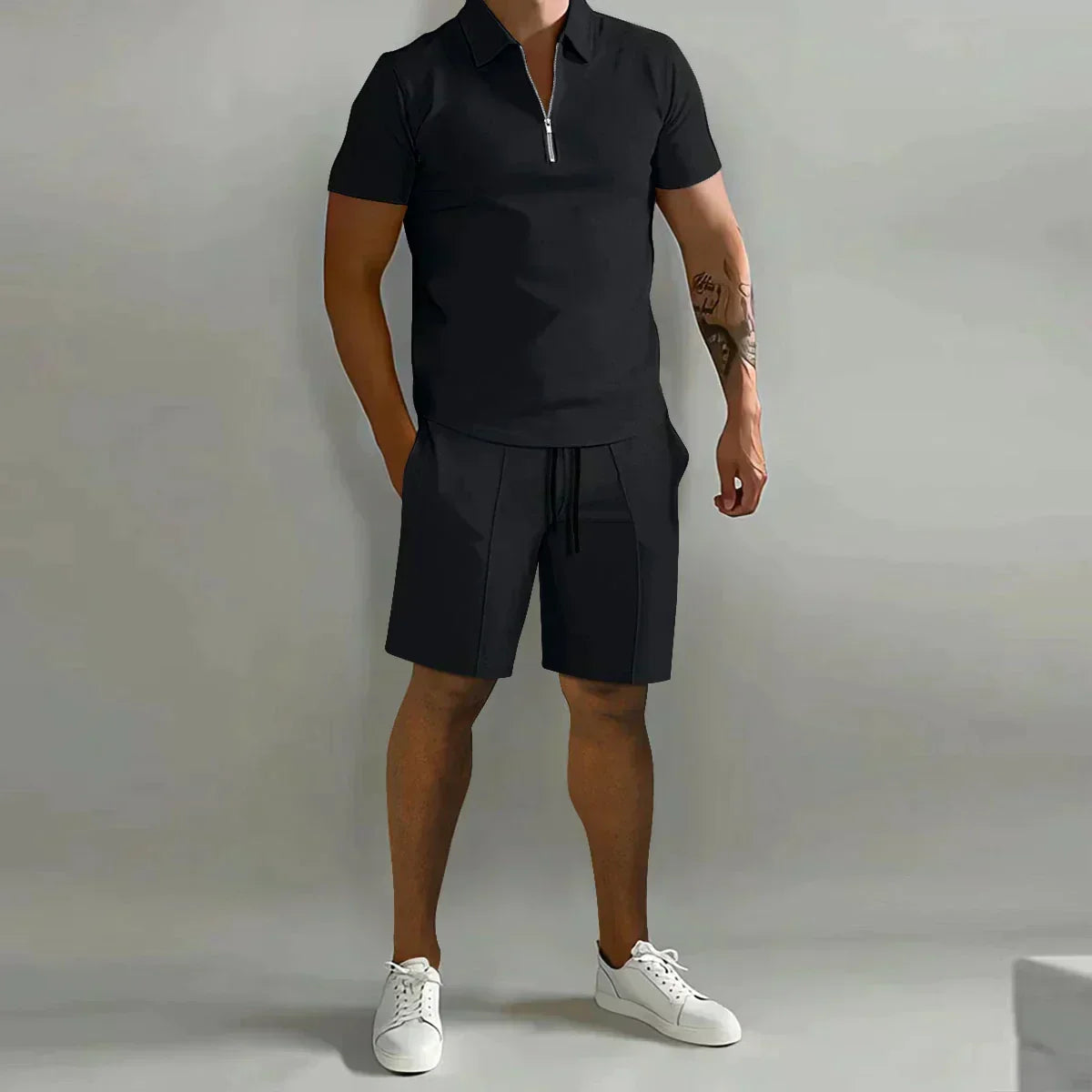 Arne | Herre Polo Med Lynlås Og Shorts Casual Sæt