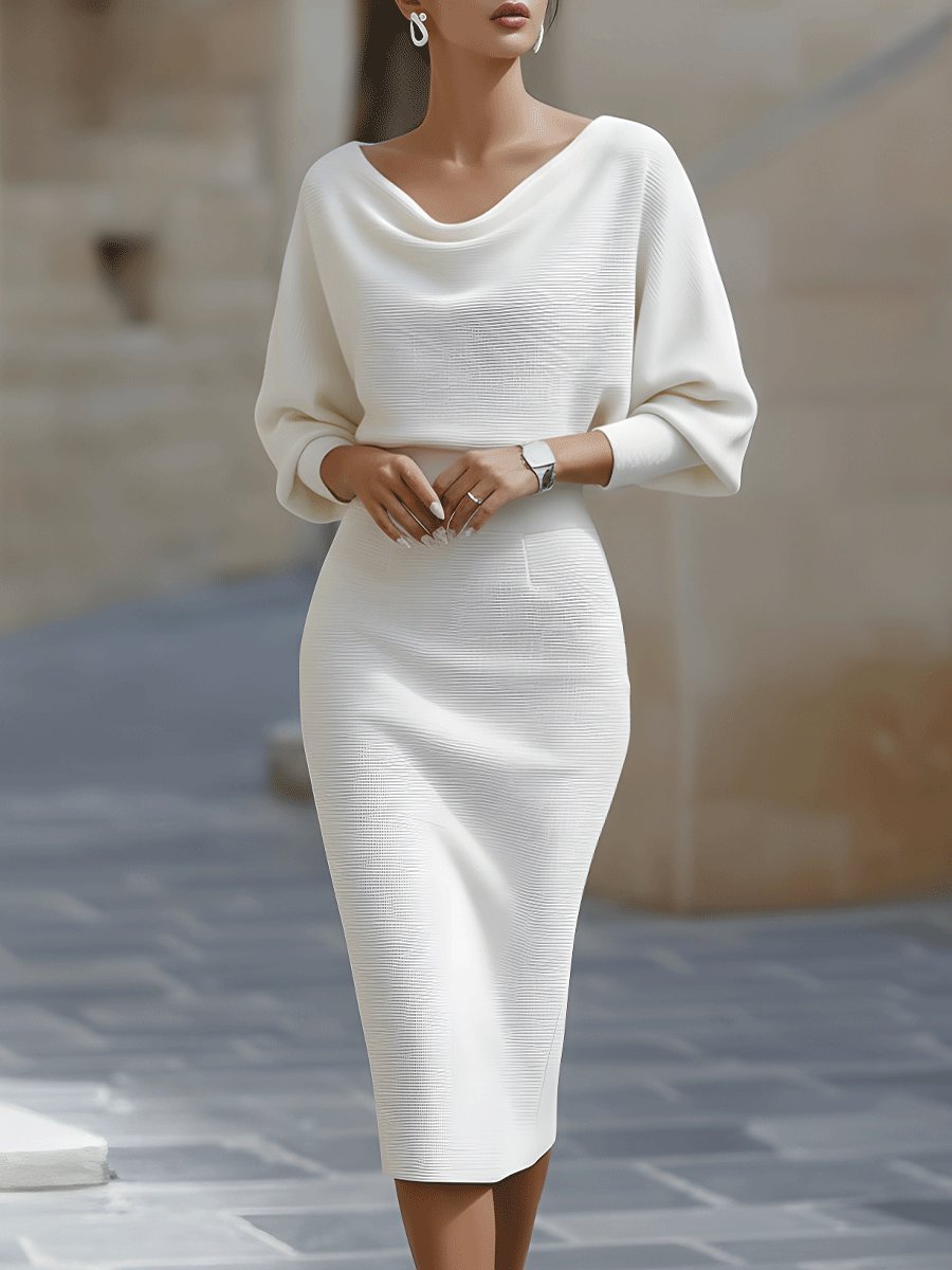 Clara | Midi Kjole Cowl-Hals Satin Bodycon Lang Ærme