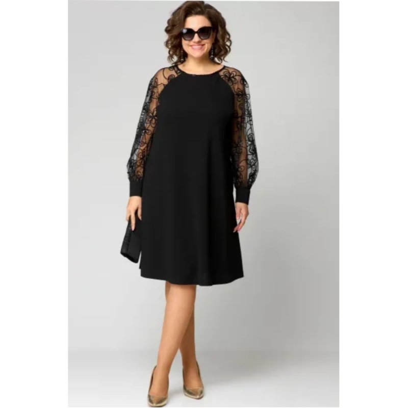 Sofia | Plus Size Blondekjole Sort Transparent Ærmer Elegant