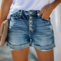 Isabella | Dame Høj Talje Denim Shorts Med Knaplukning Foran