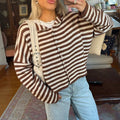 Alberte | Dame Stribet Cardigan Sweater Med Knaplukning Foran
